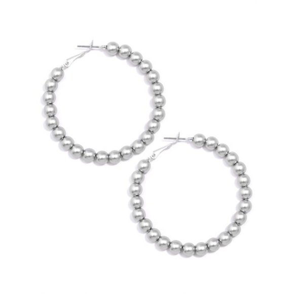 Matte Metal Beaded Hoop Earring • Choose Silver, Gold or Mixed! - Picture 5 of 5